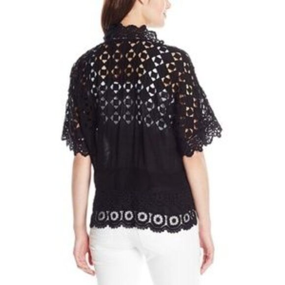 Johnny Was White Eyelet Crochet Cupra Ultra Light Jacket Topper Sz Small - Picture 8 of 9